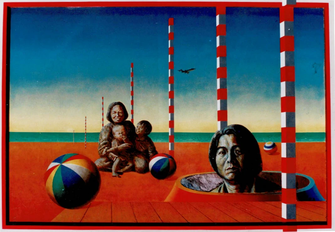 松本真 ピクニックの海 1975年 油彩 92 x 132 cm