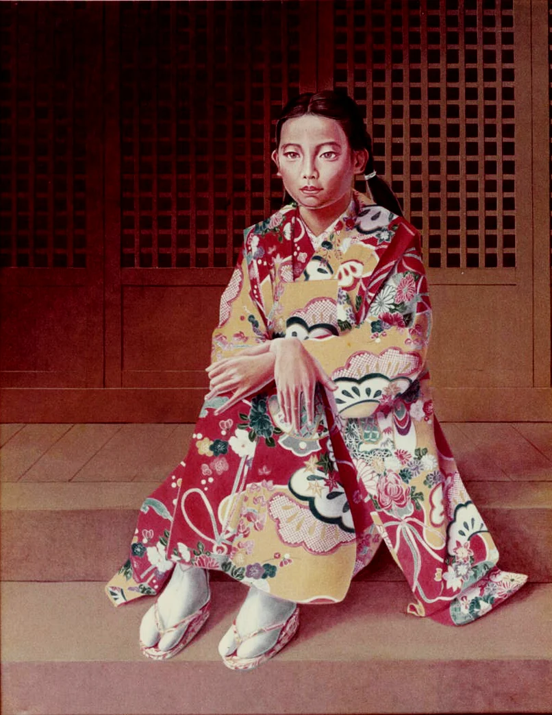 松本真 冬木 神社にて 1980年 油彩 個展（広島市 福屋）